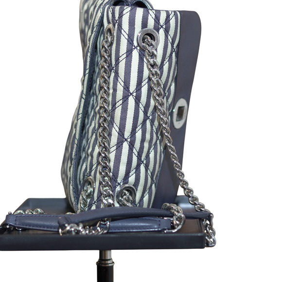 Kate Spade Natalia Medium Quilted Striped Nautical Navy White Silver Chain PRKIN - Picture 13 of 16